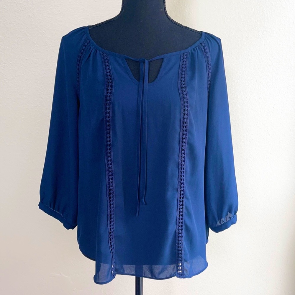 Navy Blue Tie-Up Blouse
